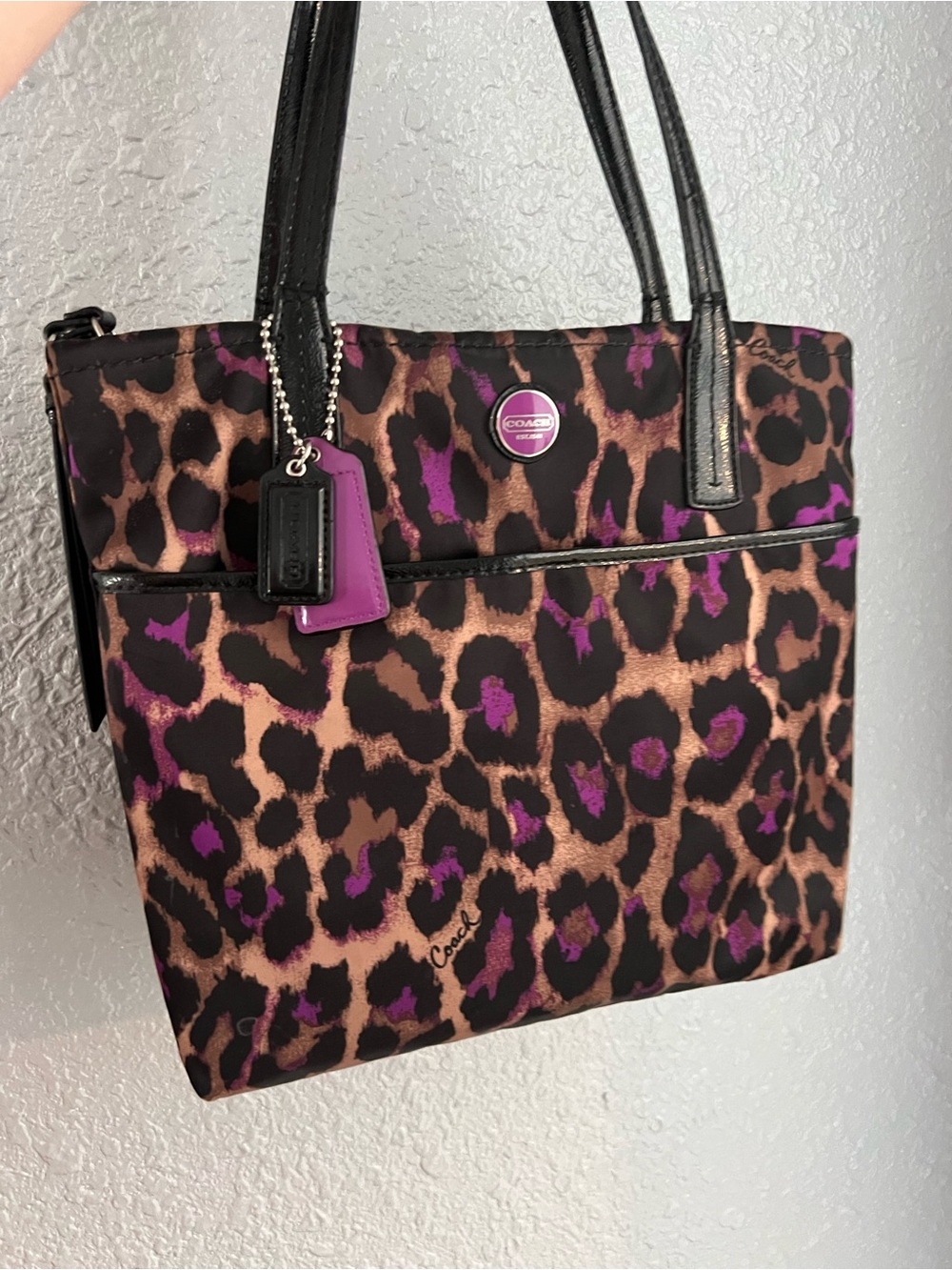 Coach Leopard-Print Tote in Brown, Black & Purple